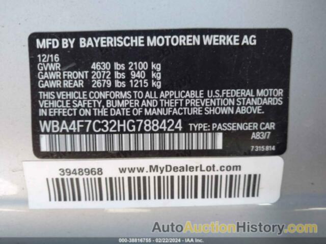 BMW 430I GRAN COUPE, WBA4F7C32HG788424