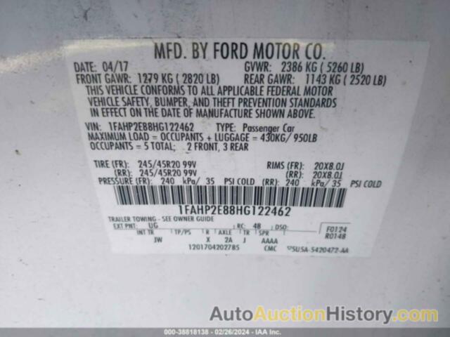 FORD TAURUS SEL, 1FAHP2E88HG122462