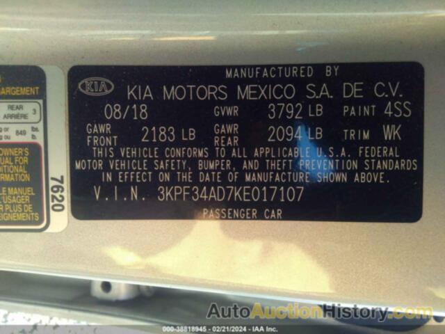 KIA FORTE S, 3KPF34AD7KE017107