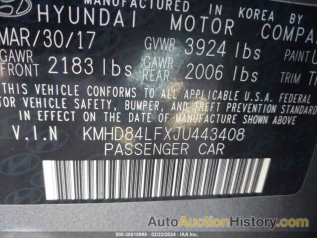 HYUNDAI ELANTRA SEL/VALUE/LIMITED, KMHD84LFXJU443408