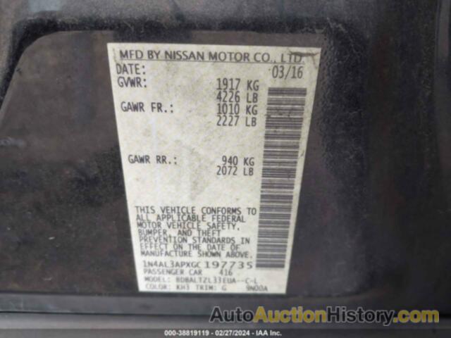 NISSAN ALTIMA 2.5/S/SV/SL/SR, 1N4AL3APXGC197735