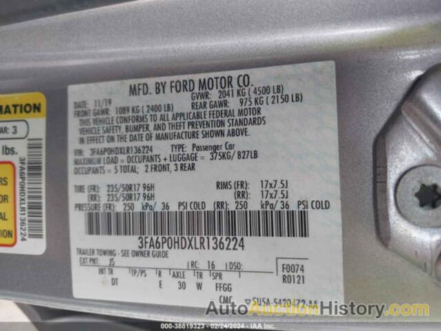 FORD FUSION SE, 3FA6P0HDXLR136224