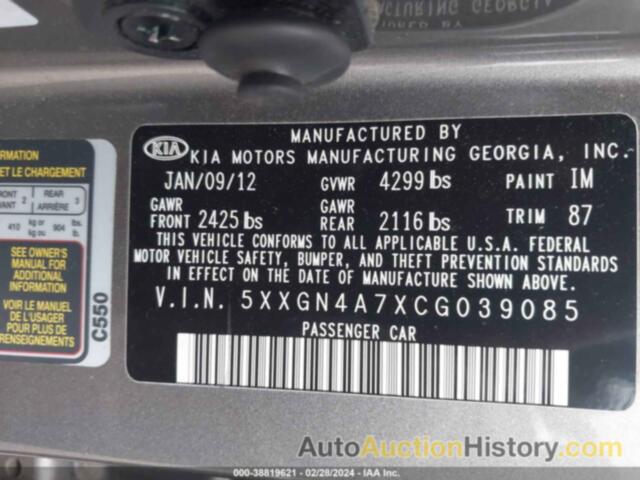 KIA OPTIMA EX, 5XXGN4A7XCG039085