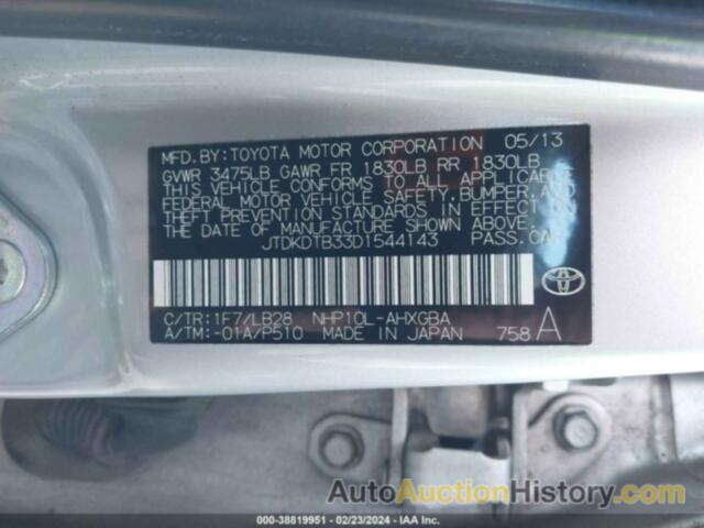 TOYOTA PRIUS C, JTDKDTB33D1544143