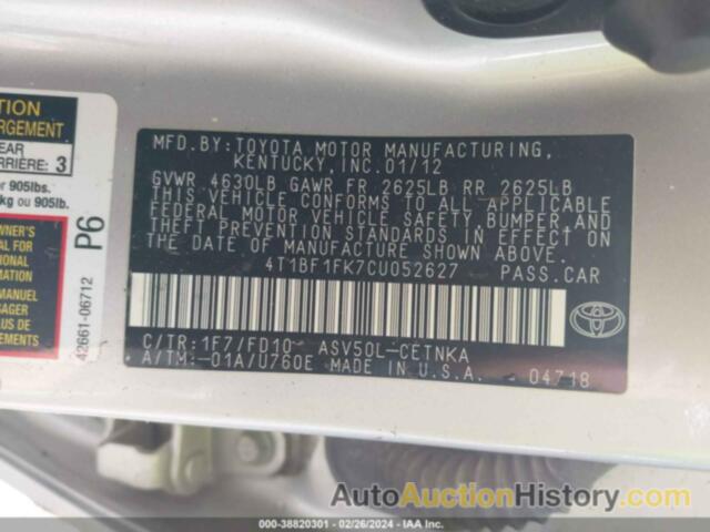 TOYOTA CAMRY LE, 4T1BF1FK7CU052627