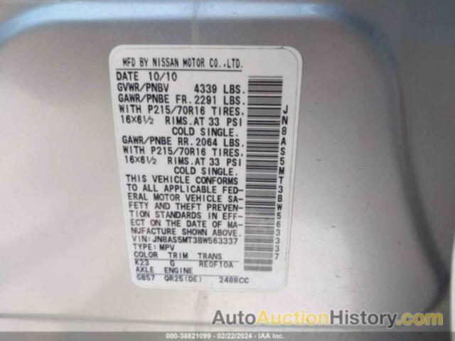 NISSAN ROGUE S, JN8AS5MT3BW563337