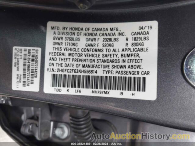 HONDA CIVIC LX, 2HGFC2F63KH556814