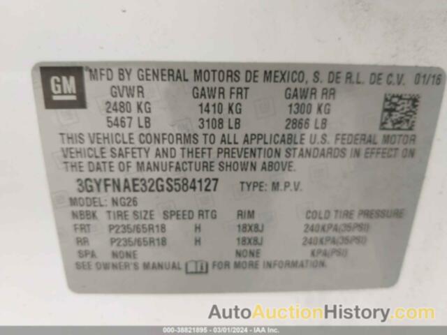 CADILLAC SRX STANDARD, 3GYFNAE32GS584127