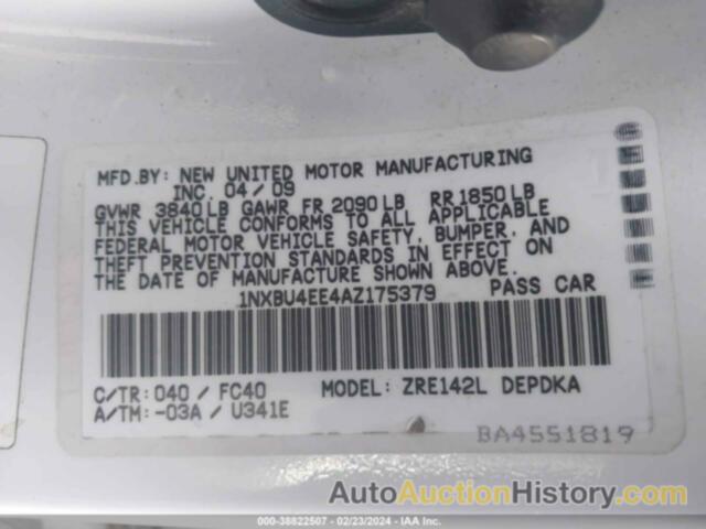 TOYOTA COROLLA LE, 1NXBU4EE4AZ175379