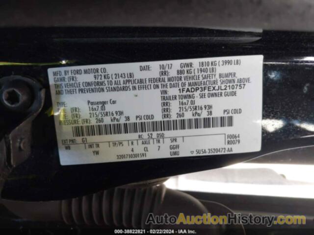 FORD FOCUS SE, 1FADP3FEXJL210757