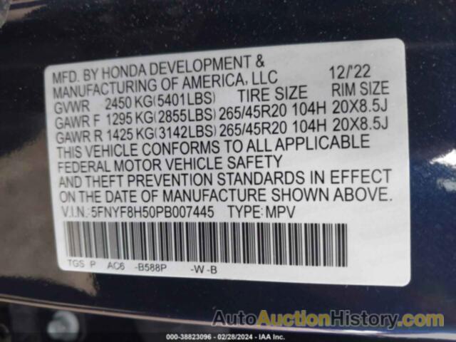 HONDA PASSPORT AWD EX-L, 5FNYF8H50PB007445