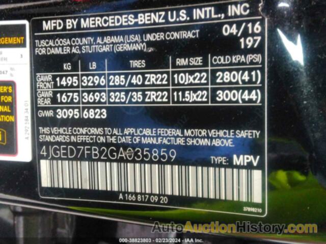 MERCEDES-BENZ AMG GLE 63 COUPE S 4MATIC, 4JGED7FB2GA035859