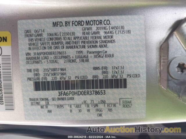 FORD FUSION SE, 3FA6P0HD0ER378653