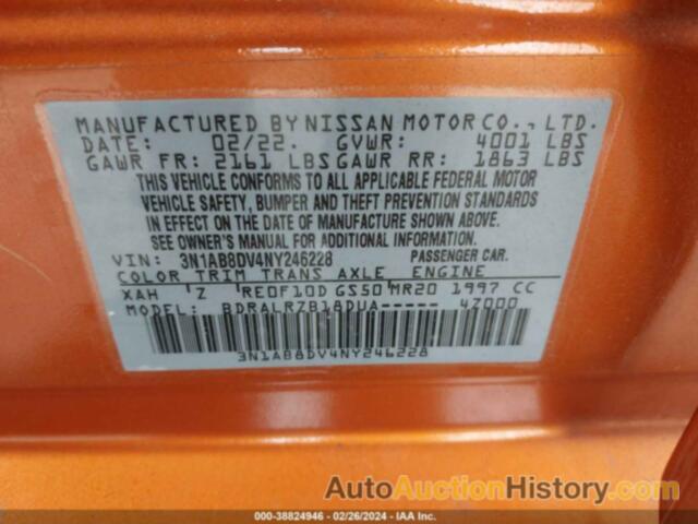 NISSAN SENTRA SR XTRONIC CVT, 3N1AB8DV4NY246228