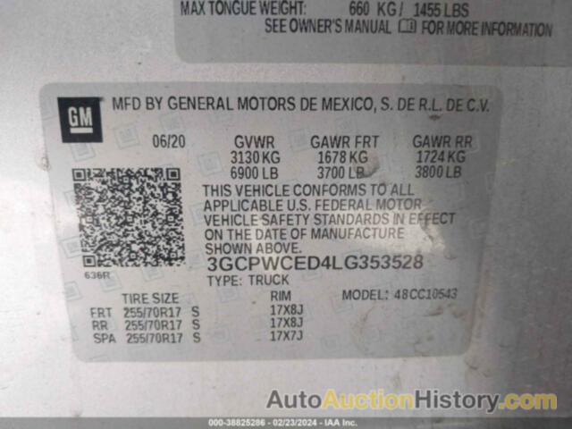 CHEVROLET SILVERADO 1500 2WD  SHORT BED LT, 3GCPWCED4LG353528