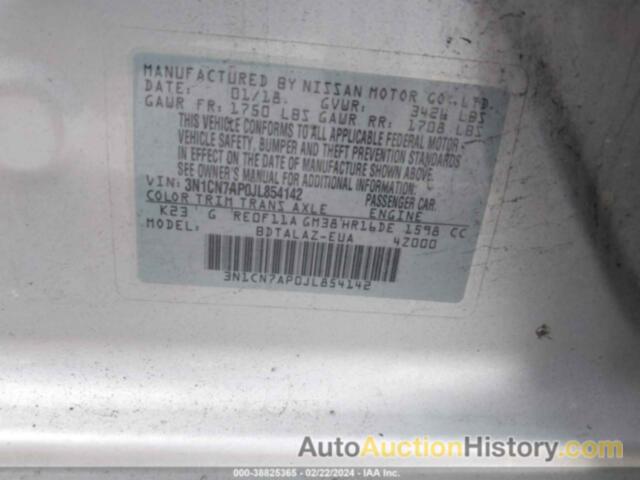 NISSAN VERSA 1.6 S+, 3N1CN7AP0JL854142