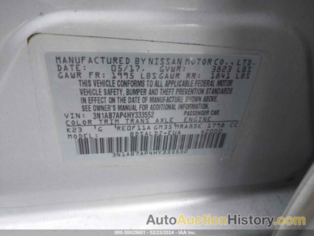 NISSAN SENTRA SV, 3N1AB7AP4HY333552