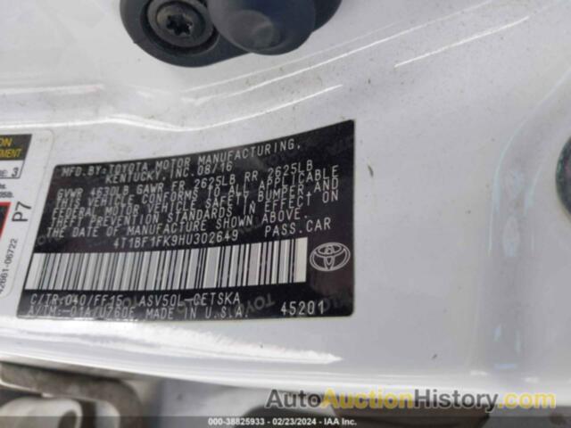 TOYOTA CAMRY LE/SE/XLE/XSE, 4T1BF1FK9HU302649