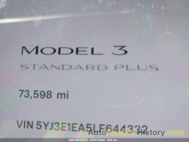TESLA MODEL 3 STANDARD RANGE PLUS REAR-WHEEL DRIVE/STANDARD RANGE REAR-WHEEL DRIVE, 5YJ3E1EA5LF644332