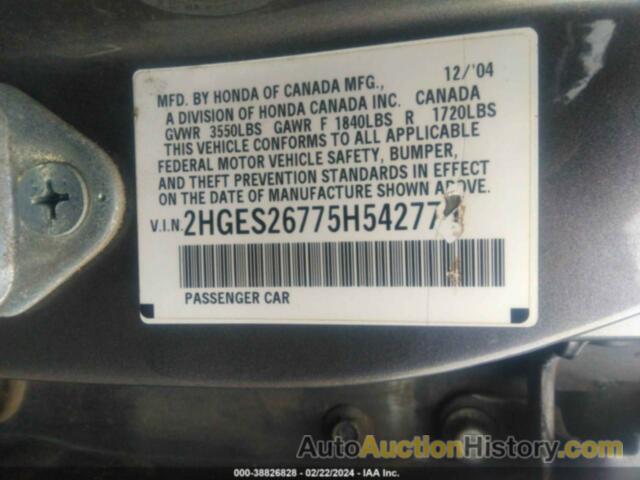 HONDA CIVIC EX, 2HGES26775H542779