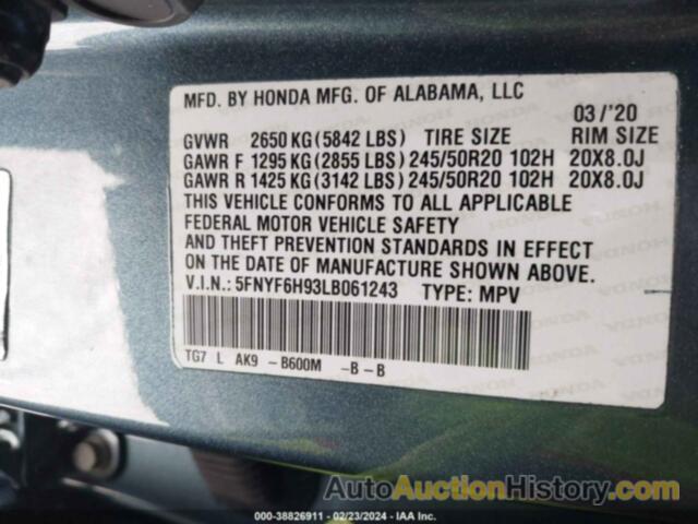 HONDA PILOT AWD TOURING 8 PASSENGER, 5FNYF6H93LB061243