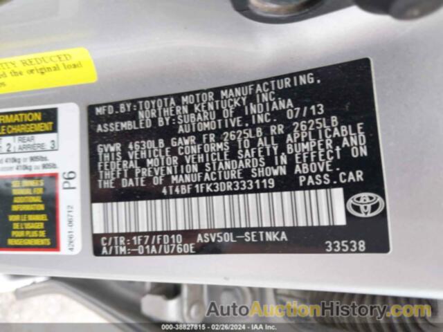 TOYOTA CAMRY LE, 4T4BF1FK3DR333119