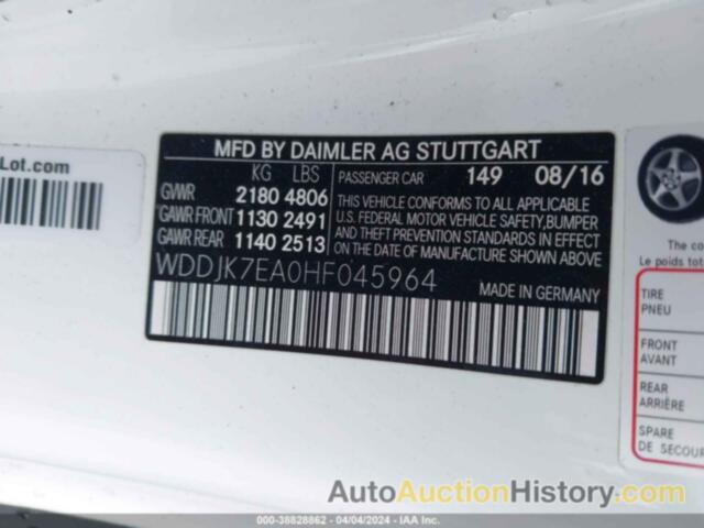 MERCEDES-BENZ AMG SL 63, WDDJK7EA0HF045964