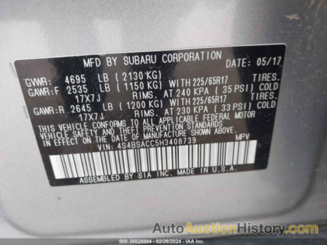 SUBARU OUTBACK 2.5I PREMIUM, 4S4BSACC5H3408739