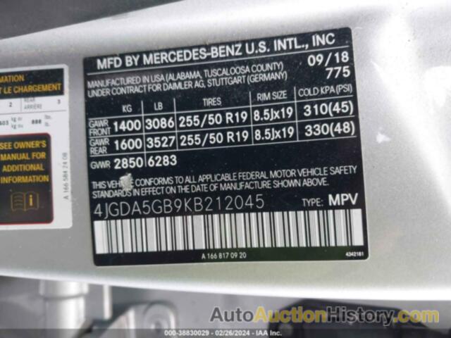 MERCEDES-BENZ GLE 400 4MATIC, 4JGDA5GB9KB212045