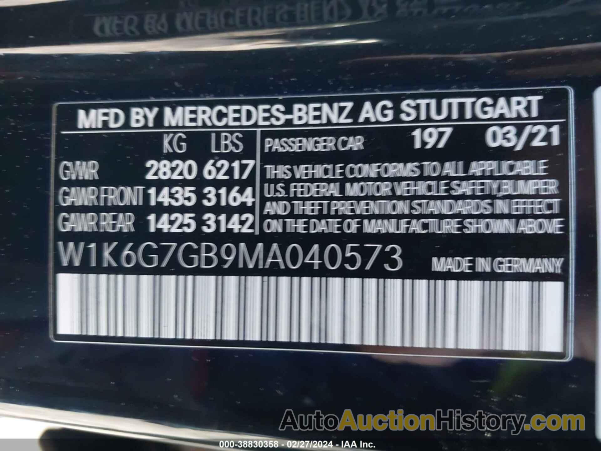 MERCEDES-BENZ S 580 4MATIC, W1K6G7GB9MA040573