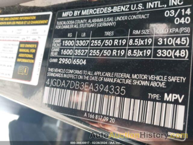 MERCEDES-BENZ ML 550 4MATIC, 4JGDA7DB3EA394335