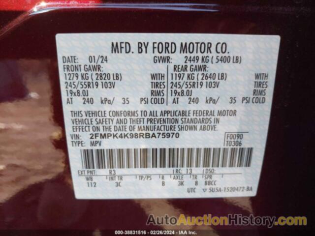 FORD EDGE TITANIUM, 2FMPK4K98RBA75970