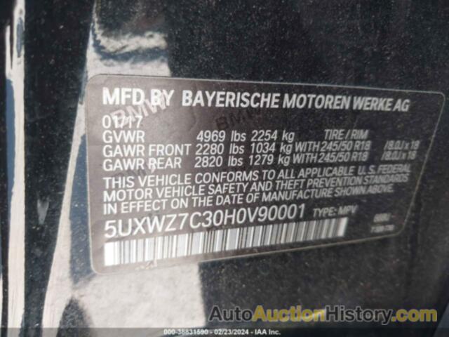 BMW X3 SDRIVE28I, 5UXWZ7C30H0V90001