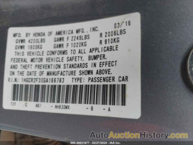 HONDA ACCORD SEDAN LX, 1HGCR2F30GA166783