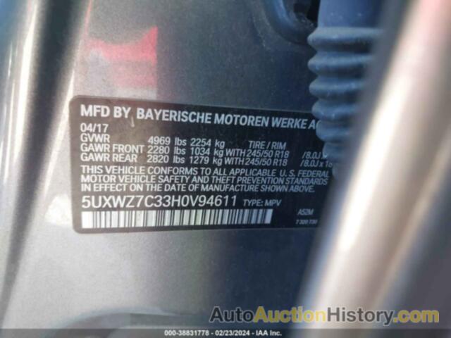 BMW X3 SDRIVE28I, 5UXWZ7C33H0V94611