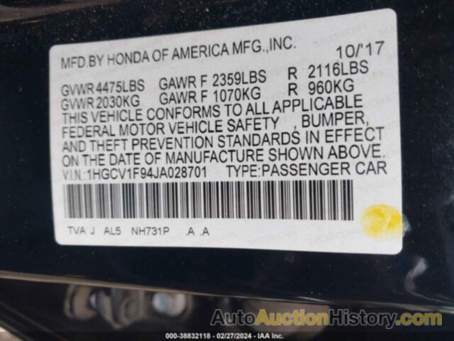 HONDA ACCORD TOURING, 1HGCV1F94JA028701