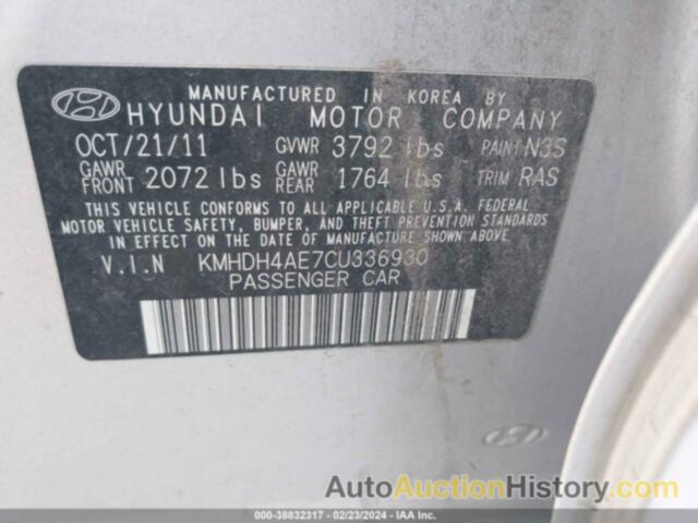 HYUNDAI ELANTRA GLS (ULSAN PLANT), KMHDH4AE7CU336930