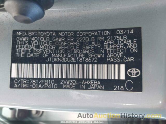 TOYOTA PRIUS TWO, JTDKN3DU3E1818672