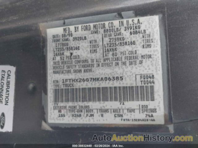 FORD F250, 1FTHX26G7MKA06385