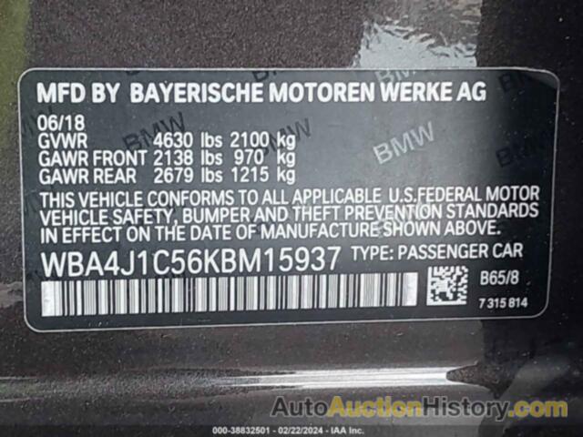 BMW 430I GRAN COUPE, WBA4J1C56KBM15937