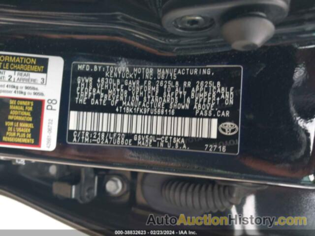 TOYOTA CAMRY XSE V6, 4T1BK1FK9FU568116