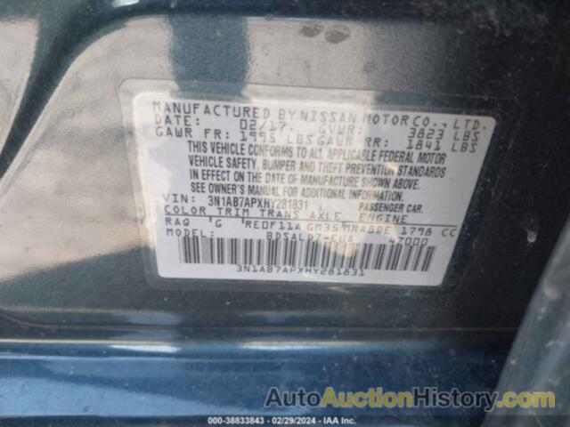 NISSAN SENTRA SV, 3N1AB7APXHY281831