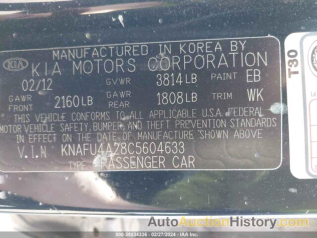 KIA FORTE EX, KNAFU4A28C5604633