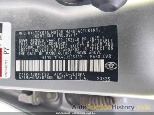 TOYOTA CAMRY SE, 4T1BF1FK4GU205132