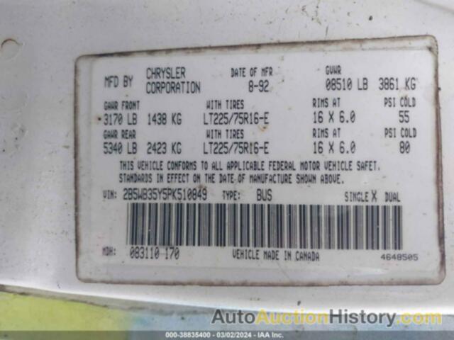 DODGE RAM WAGON B350, 2B5WB35Y5PK510849