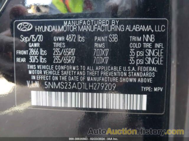 HYUNDAI SANTA FE SE, 5NMS23AD1LH279209