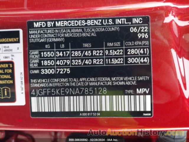 MERCEDES-BENZ GLS 450 4MATIC, 4JGFF5KE9NA785128