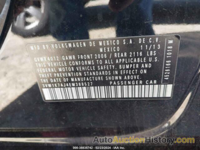 VOLKSWAGEN JETTA 2.0L S, 3VW1K7AJ4EM388527