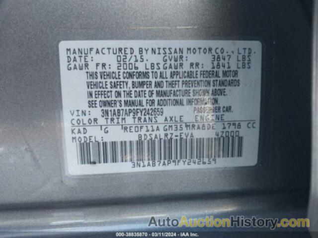 NISSAN SENTRA SR, 3N1AB7AP9FY242659