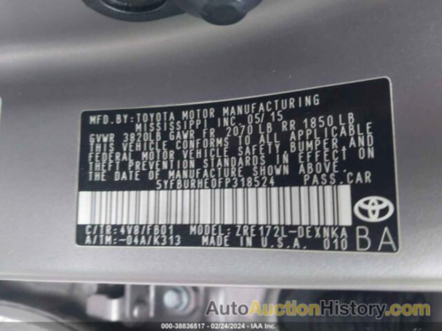 TOYOTA COROLLA LE PLUS, 5YFBURHE0FP318524